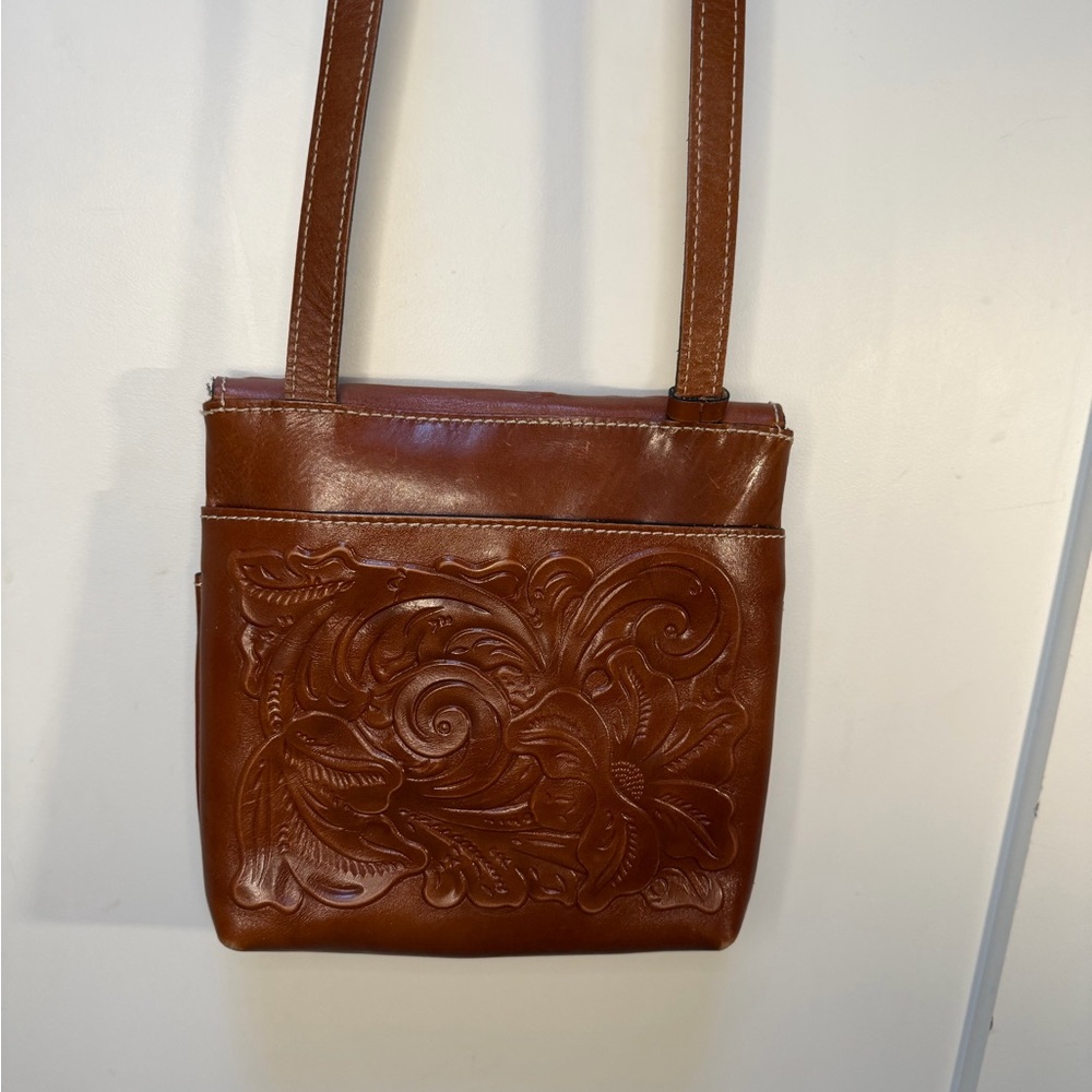 Patricia Nash Tan Embossed Leather Crossbody Bag—Western Style